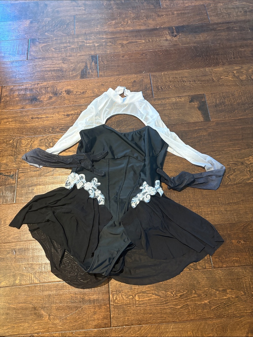 Black and White Figure Dance Costume Dress with Sheer White Sleeves